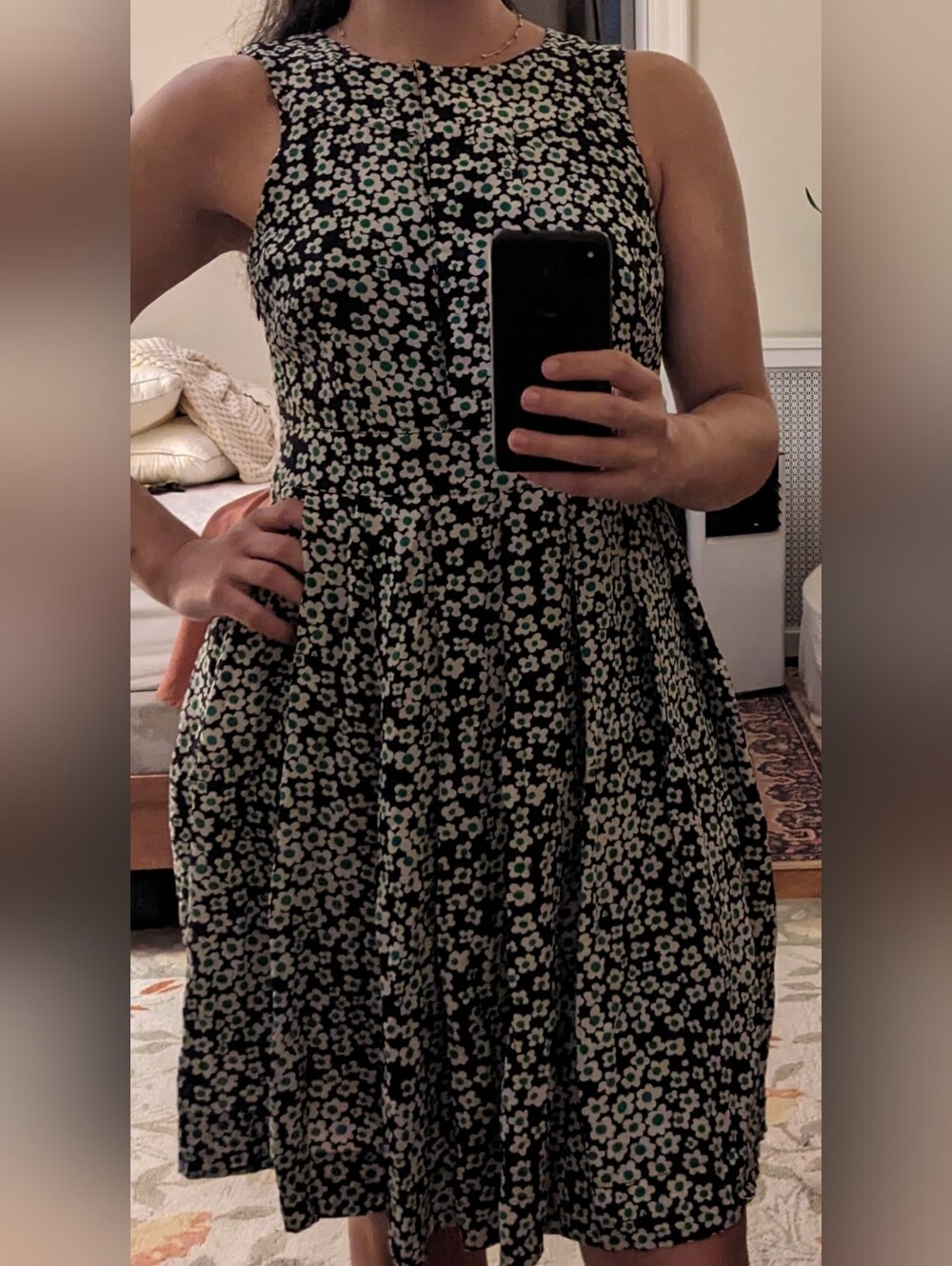 J. Crew Navy and Green Floral Midi Dress